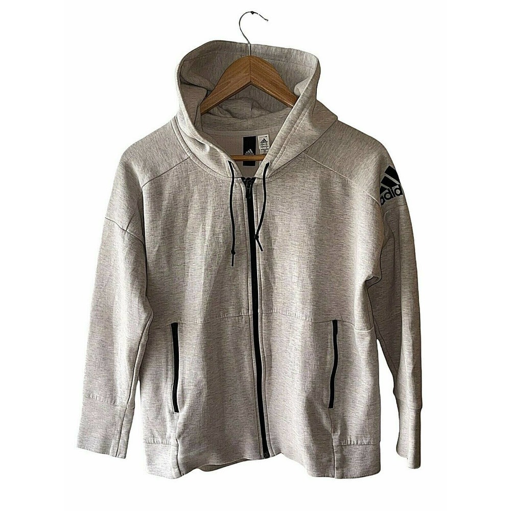 adidas Light Gray Zip-Up Hoodie with Black Accents
